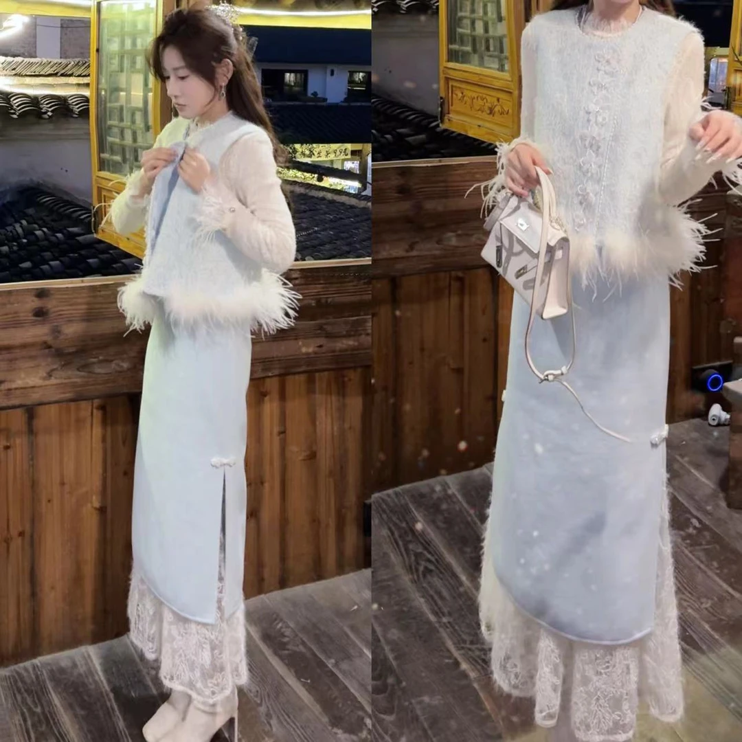 【婷婷】《莲花楼》湖水蓝马甲国风套装 TTZ2FD716