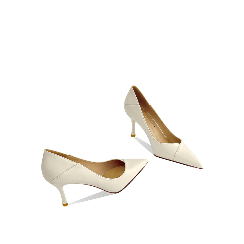 小羊皮高跟鞋女细跟2024年春季新款韩版杏色单鞋黑色通勤上班工鞋