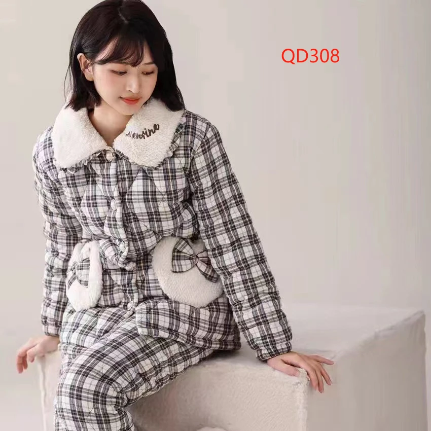小香精品贵妇款高货翻领家居服三层夹棉QD308