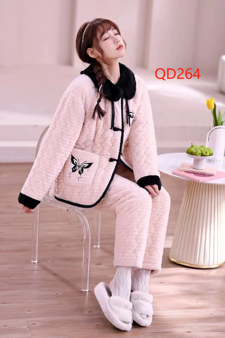 米兔家居服冬季女士新中式国风款盘扣女款高货三层夹棉QD264