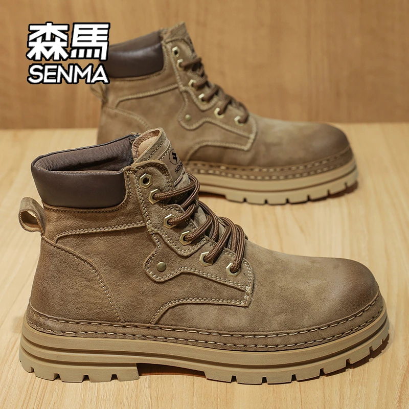 SENMA/森马马丁靴男2025新款秋季加绒英伦风高帮皮鞋休闲工装短靴