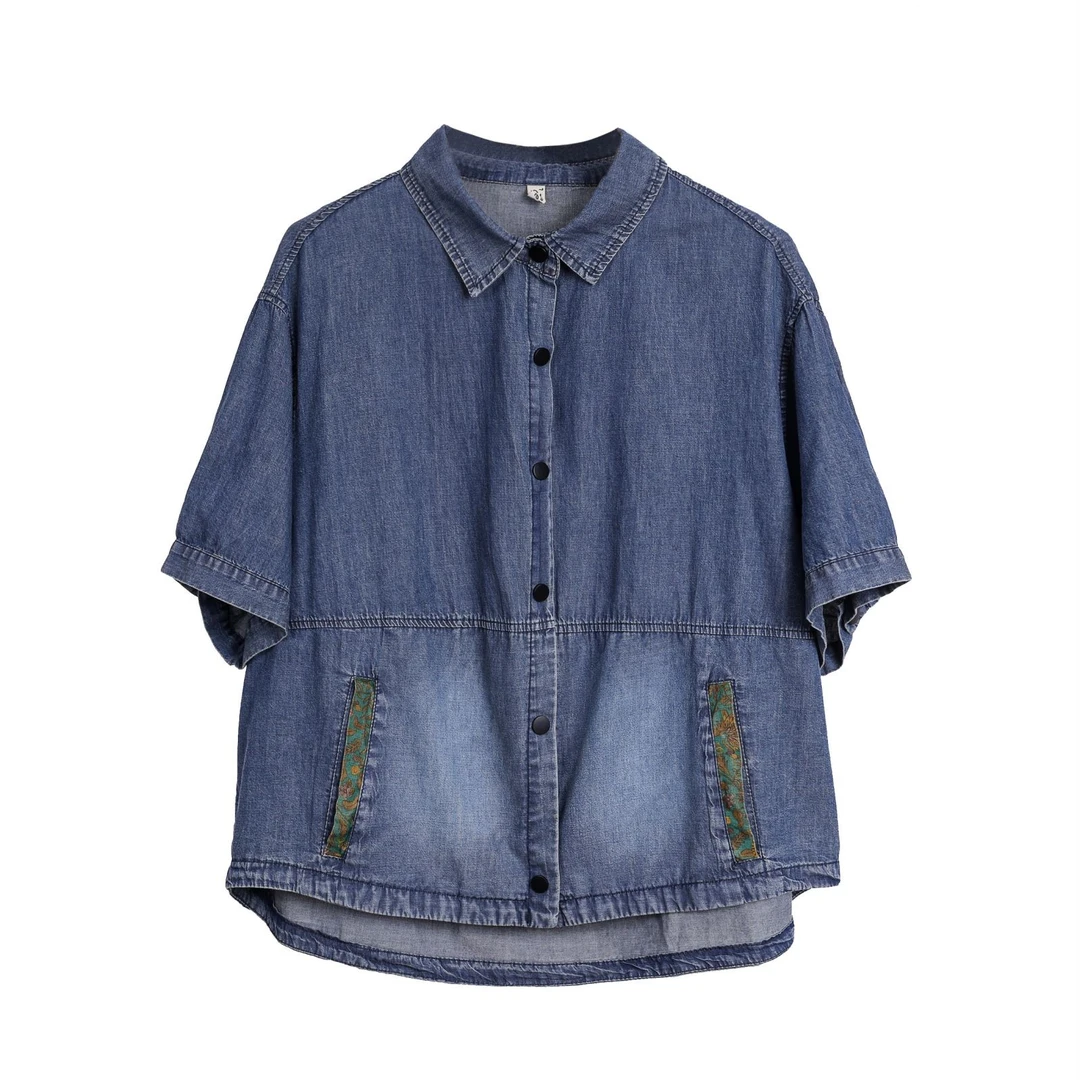 娅扣布衣【19170】夏季薄外套宽松复古休闲大码显瘦百搭牛仔上衣