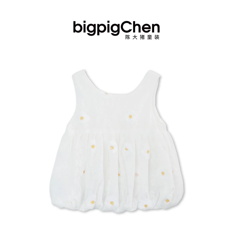 陈大猪 甜美立体花无袖连衣裙女童儿童背心吊带上衣-DLX37081A