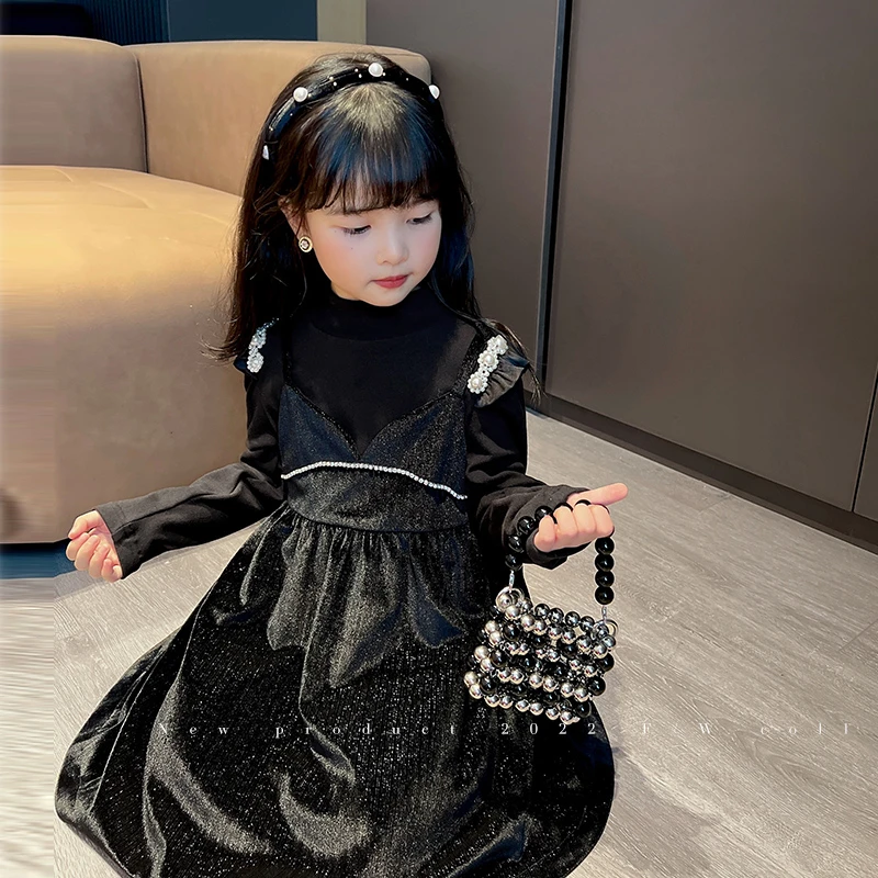 陈大猪女童 连衣裙套装冬款洋气时髦衣服丝绒裙子GLD2351