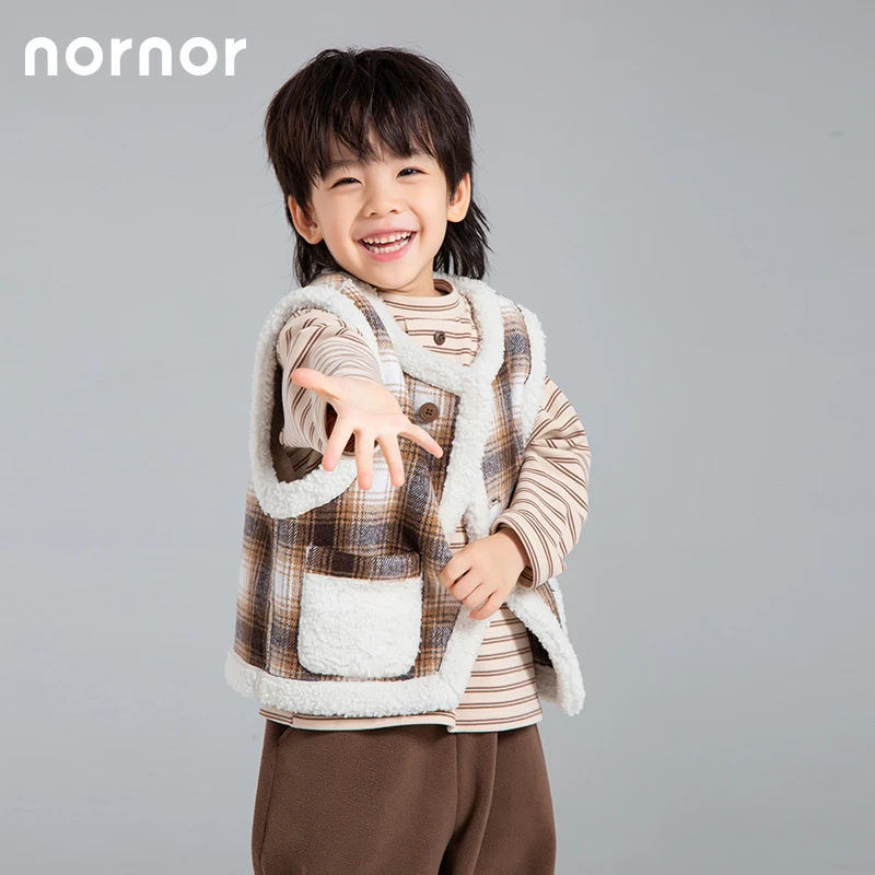 NORNOR 男童冬季双面穿毛毛马甲儿童冬装毛呢外套-XBCWD501
