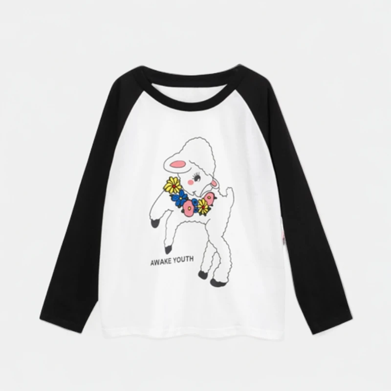 陈大猪女童 时尚春秋撞色插肩袖小羊图案T恤 XGCST713