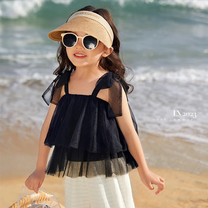 陈大猪女童洋气背心吊带韩版儿童无袖网纱高级感上衣-GSX3770公主