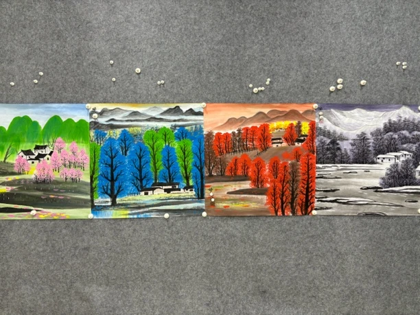 （亿胜）春夏秋冬四幅斗方图 宣纸