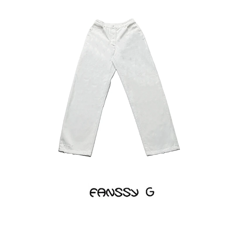 EANSSY G馥罹春季新款白色直筒宽松牛仔裤NA2401C003