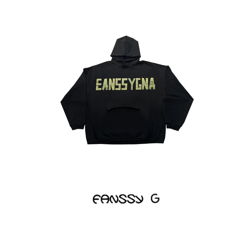 EANSSY G福利连帽长袖宽松字母印花黑色卫衣NA2310B012