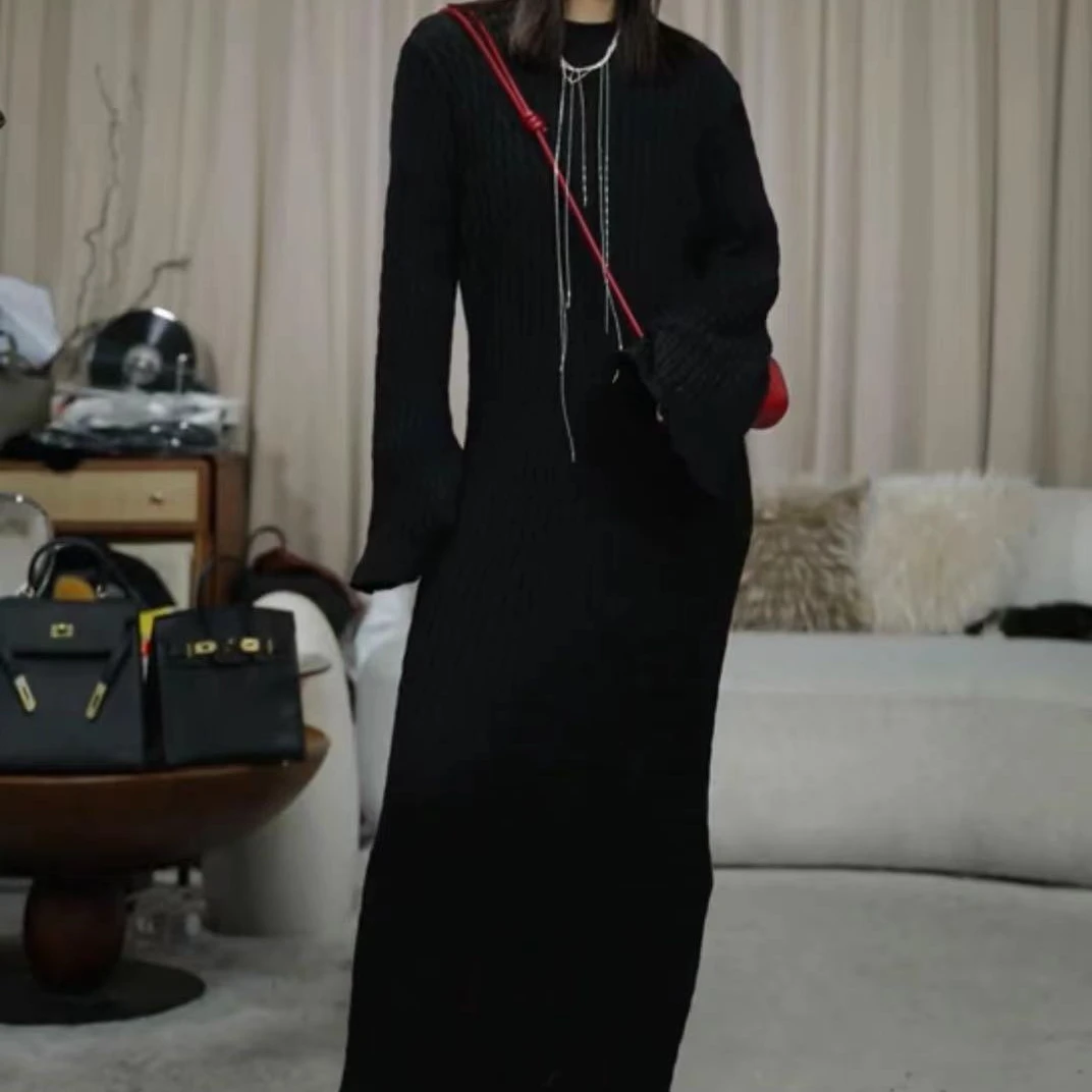 EANSSY G馥罹女士修身慵懒休闲显瘦长款毛衣裙NA2310A016