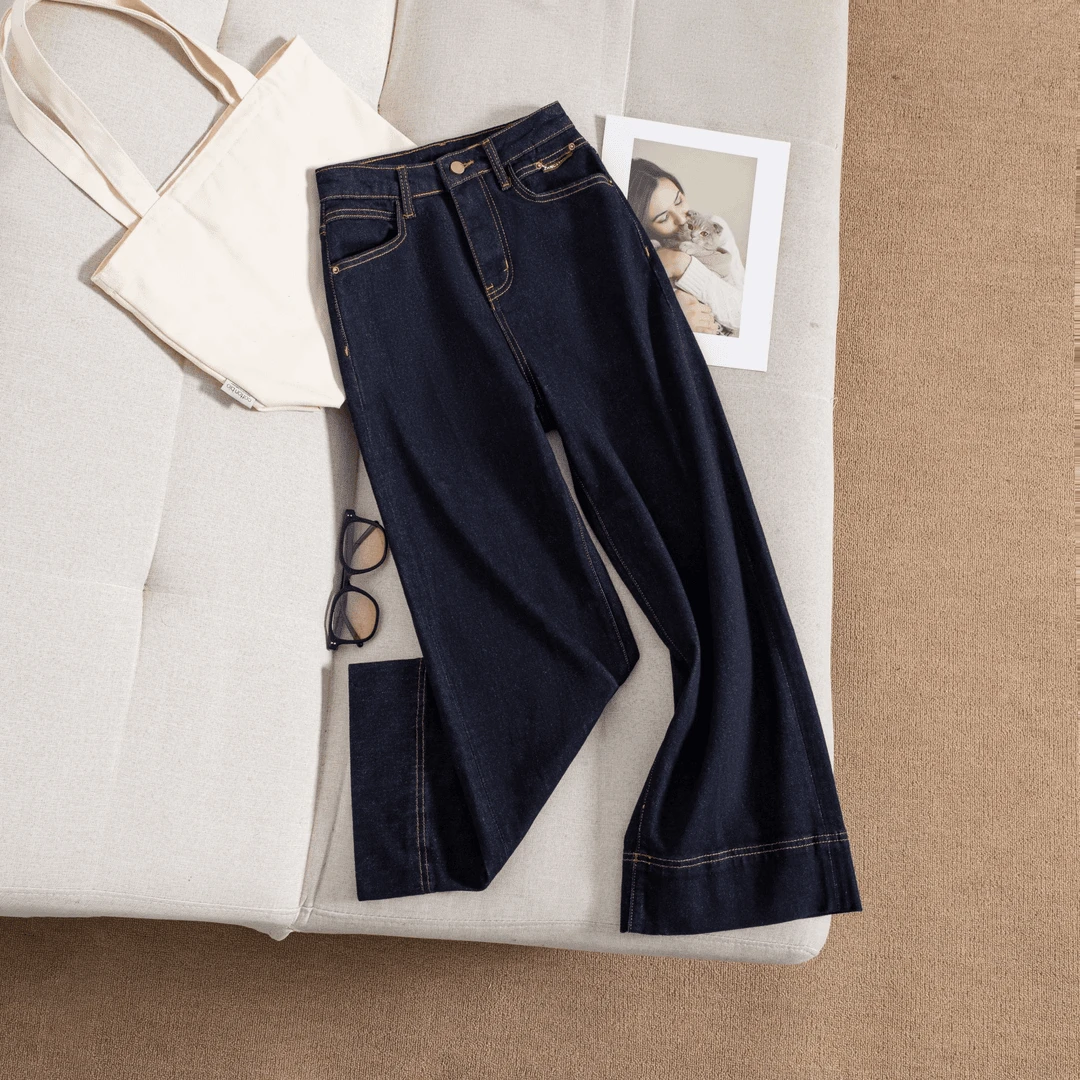 丹宁蓝直筒牛仔裤女春秋2025年新款宽松高腰显瘦不掉色阔腿裤2870