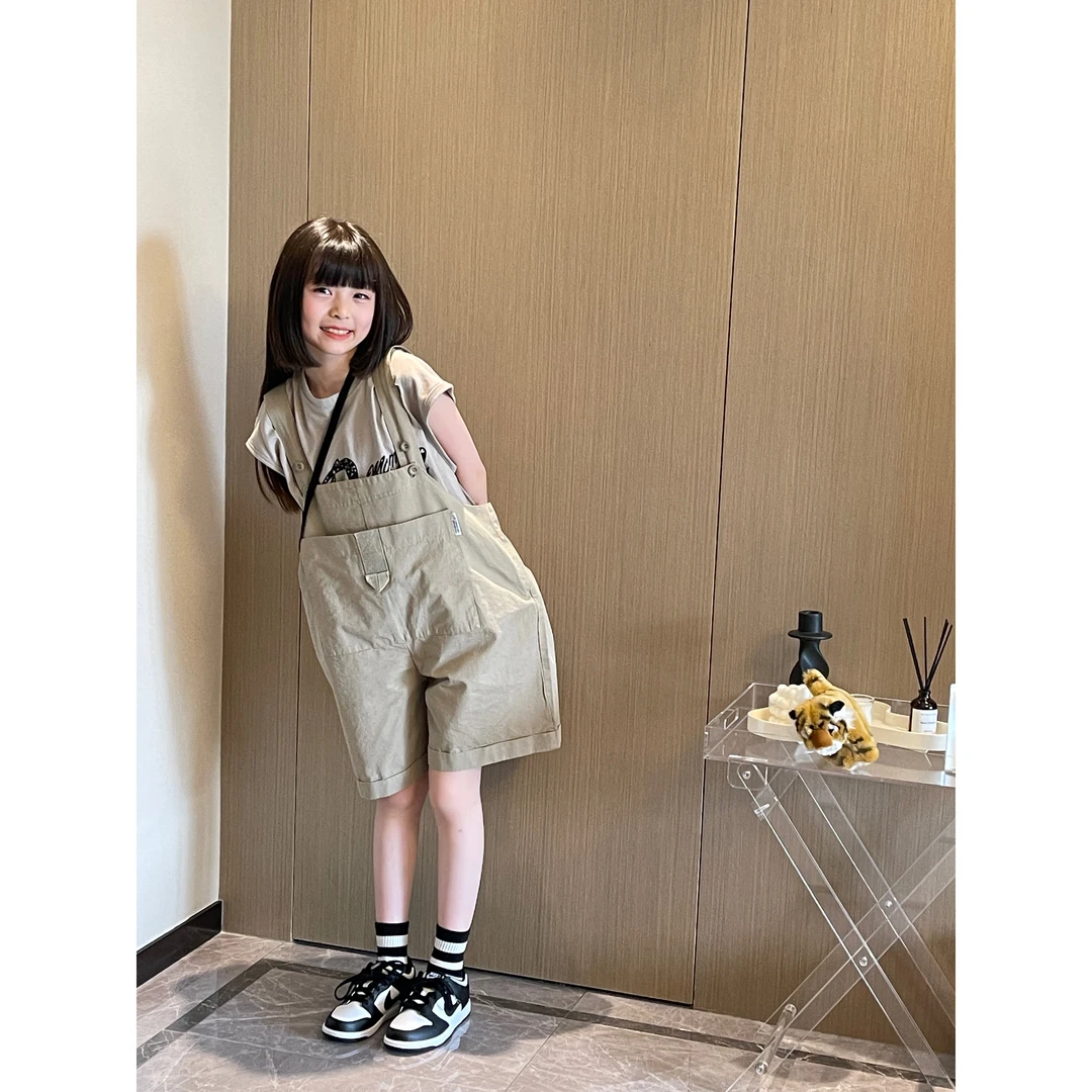 YUUKO 宽版卡其绿背带裤—10153