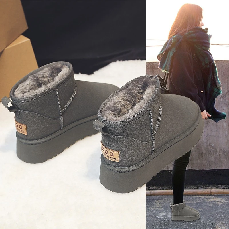 红蜻蜓牌厚底雪地靴女款冬季2023新款加绒加厚保暖棉鞋皮毛一体防