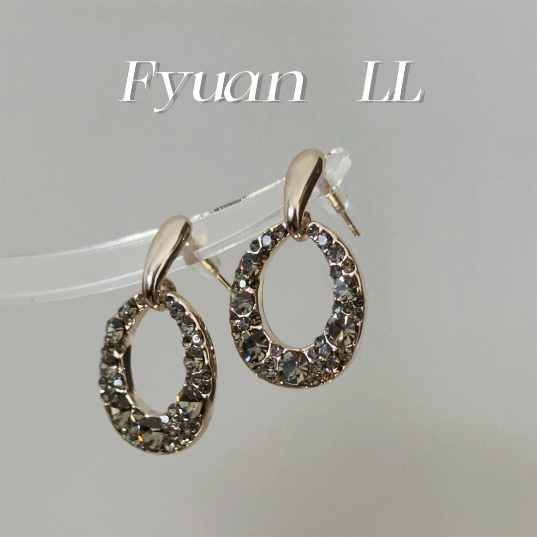 铜合金耳饰 超闪椭圆形长款耳环精致气质小众法式高级感耳钉