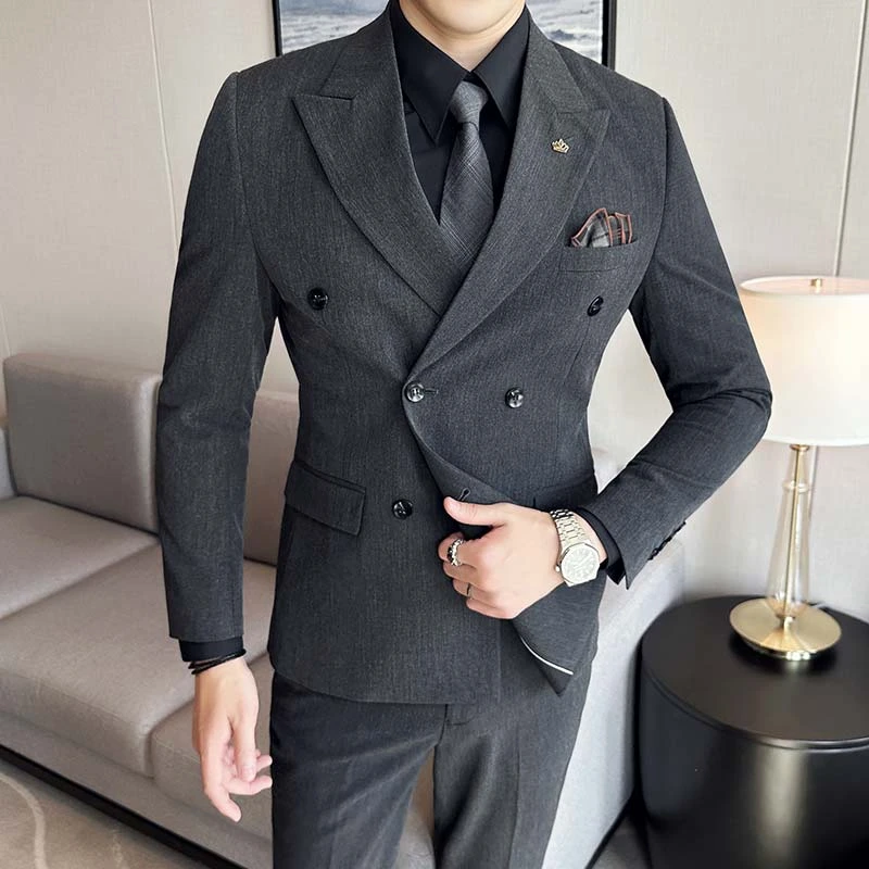新款秋冬潮流双排扣西服套装男韩版修身结婚新郎休闲商务西服X902