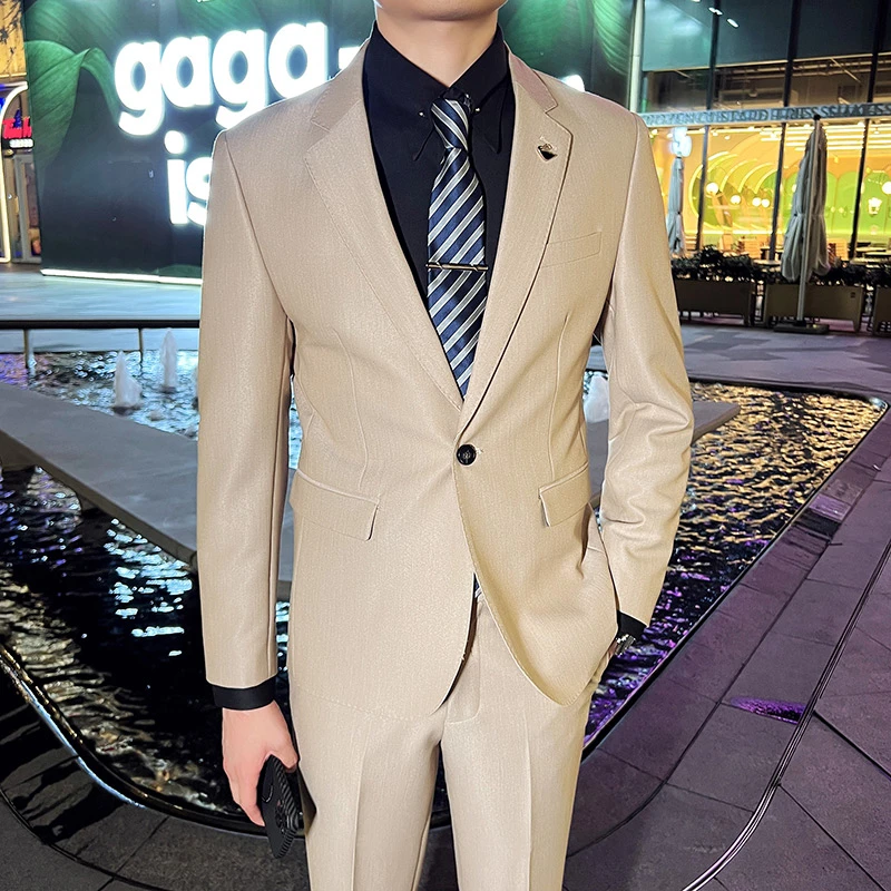 修身英伦西服套装潮流结婚商务西装套装男高级痞帅西装男正装B888