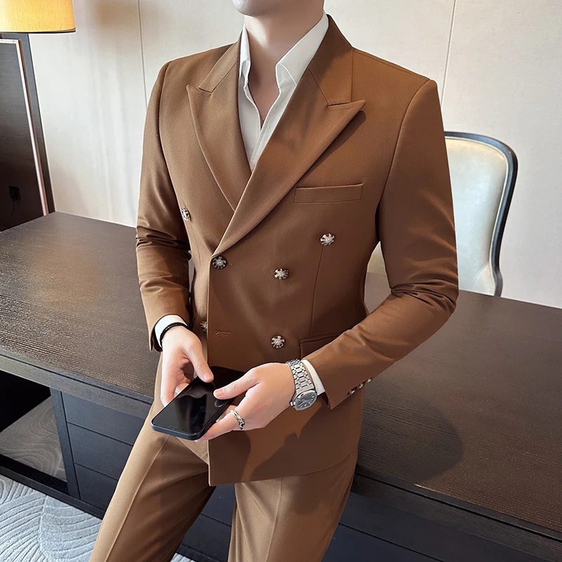 英伦双排西服套装商务西装男士戗驳领西装双排扣西服套装LJT806