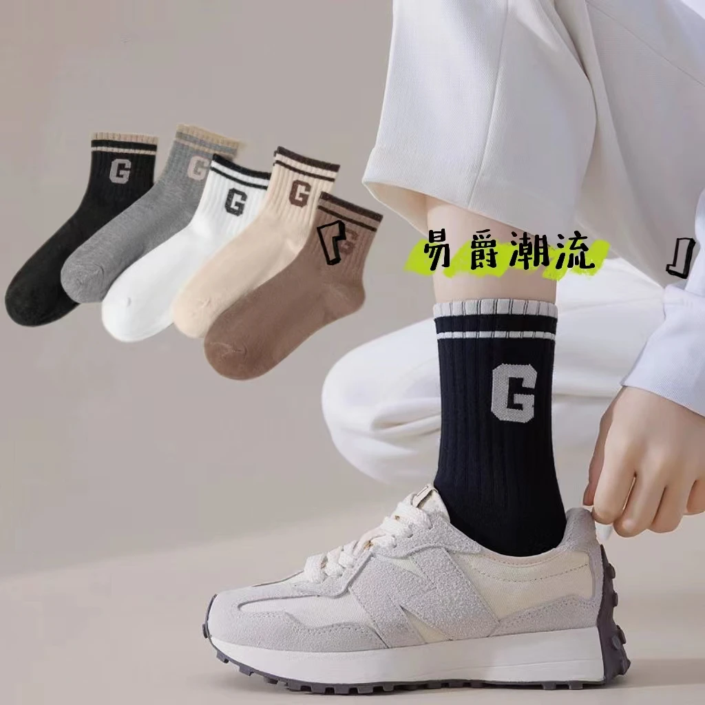 袜子女中筒袜防臭吸汗透气潮流百搭运动袜日系韩版G字母袜秋冬袜
