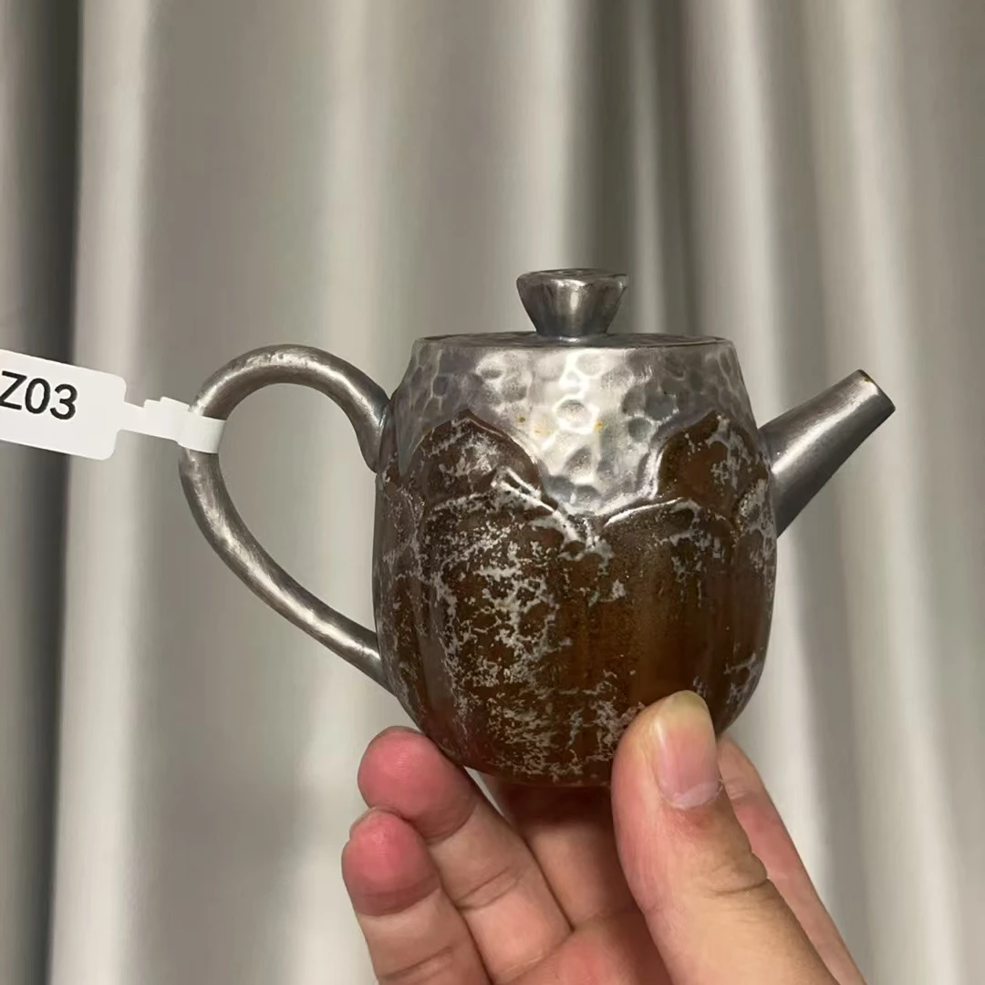 Z03号神州古韵柴烧老岩泥磨砂感鎏银茶壶