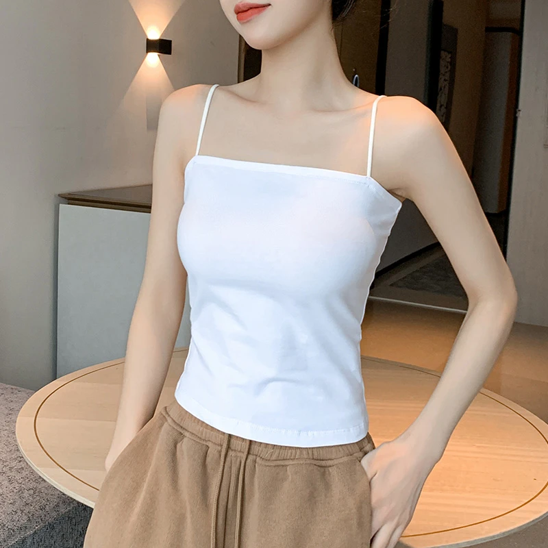 白色小吊带背心女内搭打底带胸垫春秋美背性感一字肩外穿热辣上衣