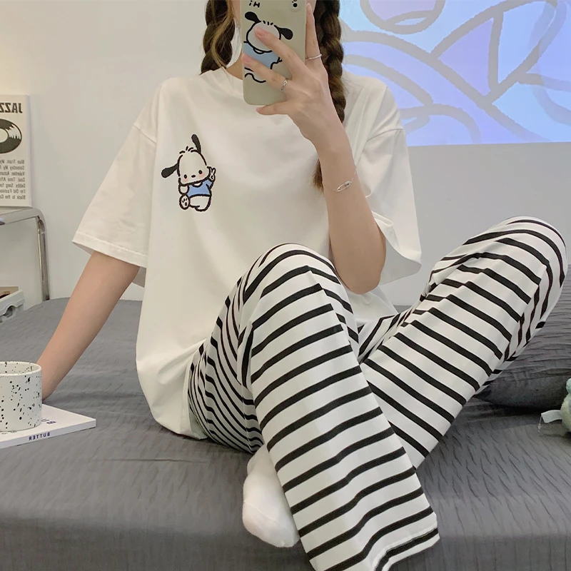 睡衣女款爆款2025新款夏季纯棉短袖长裤可外穿宽松女士家居服套装