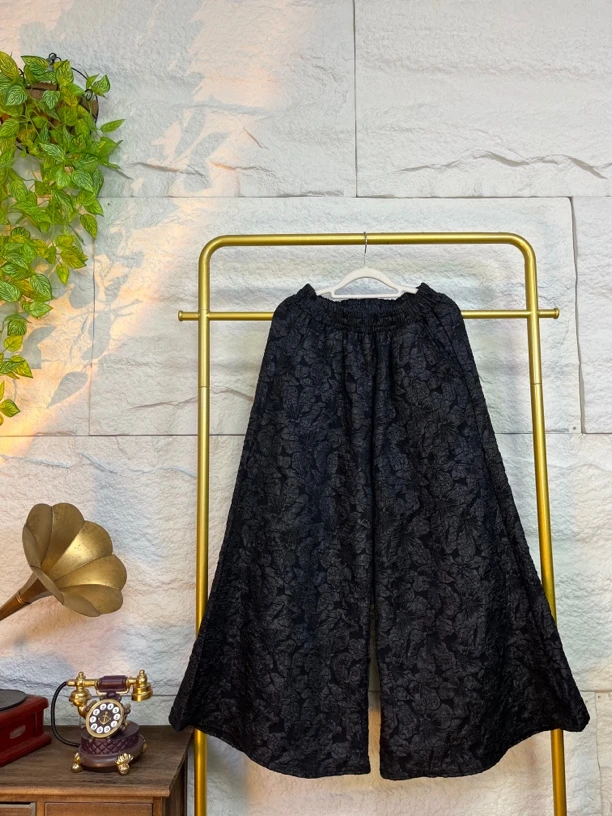 艾丽小屋高档提花阔腿裤舒适感裤裙洋气休闲裤气质百搭时尚裤子