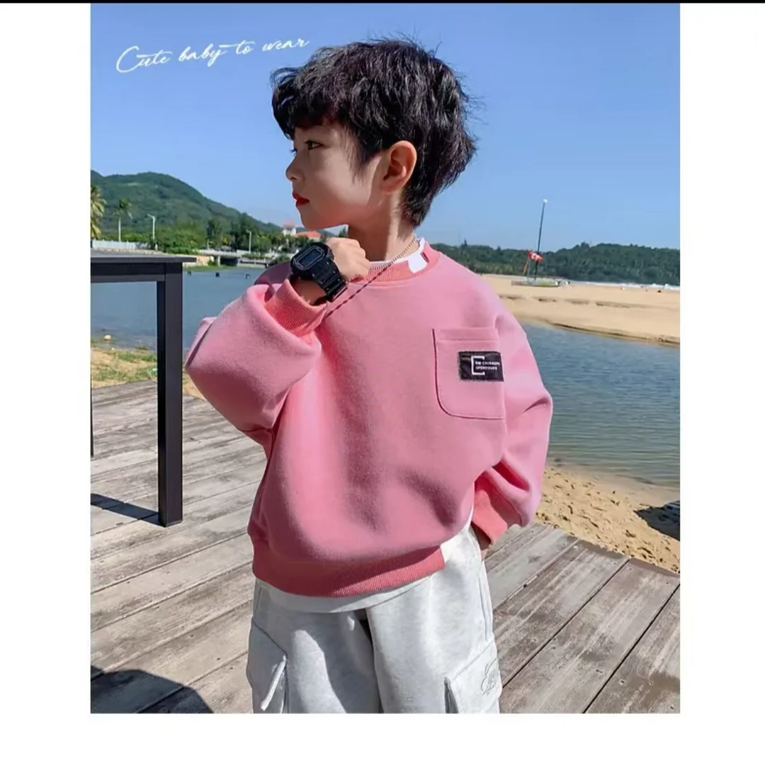 2024假两件春秋新款卫衣儿童韩版洋气宽松中大童圆领秋冬