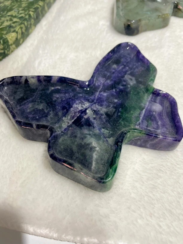 浪漫简约轻奢天然大理石奢石七彩紫色萤石摆件收纳托盘装饰盘