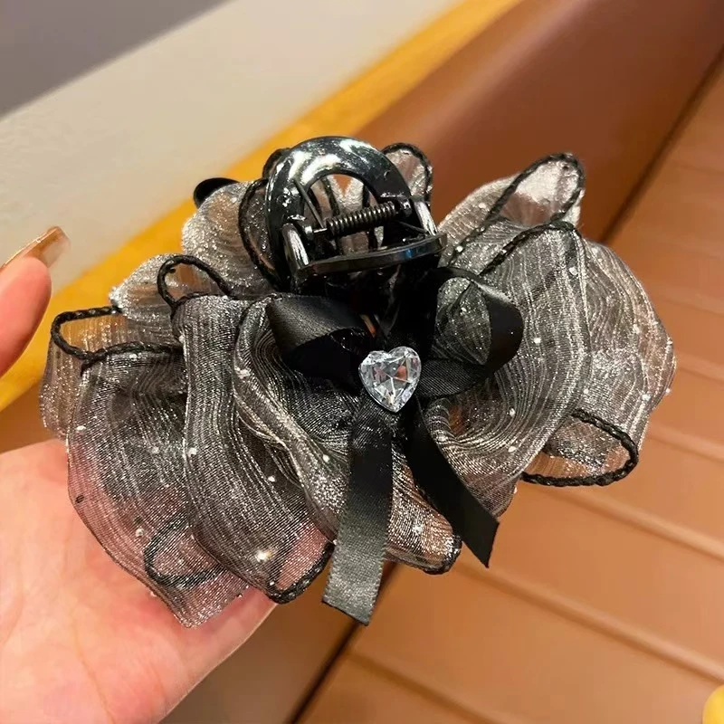 云朵泡泡双面大蝴蝶结抓夹女网纱鲨鱼夹后脑勺新款发夹子头饰2264