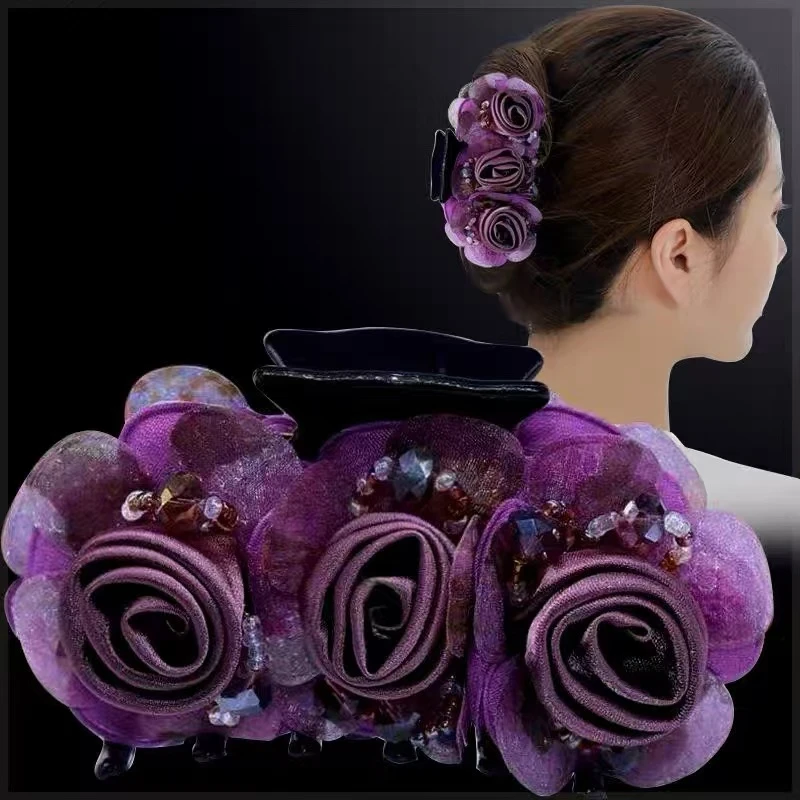 盘发马尾抓夹后脑勺鲨鱼夹马尾妈妈发抓玫瑰花发夹发量少头饰1827