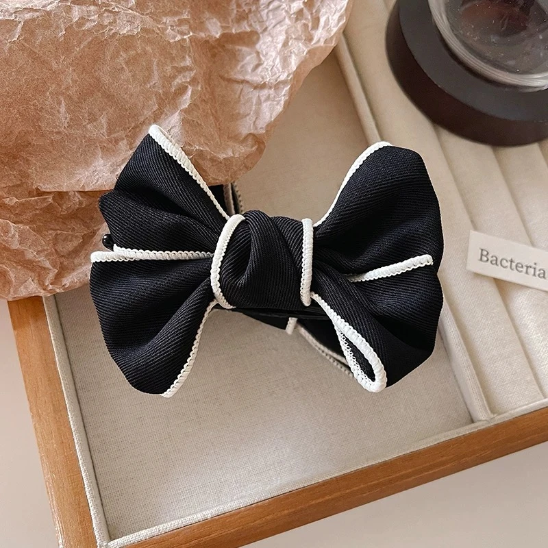A小香风黑白蝴蝶结发夹气质盘发抓夹网红高丸子头盘发器发卡1235