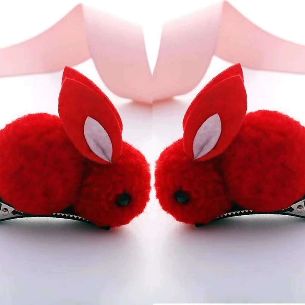 秋冬毛绒可爱小兔子发夹儿童夹宝宝兔子侧边夹发卡头饰1699+1699