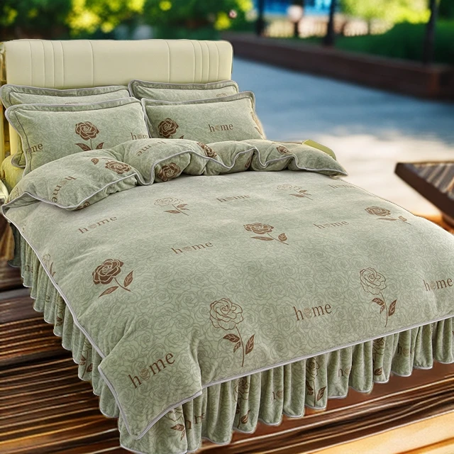 【阳离子】玫瑰园简约风尚牛奶绒双面床品卧室床上四件套2.0*2.3