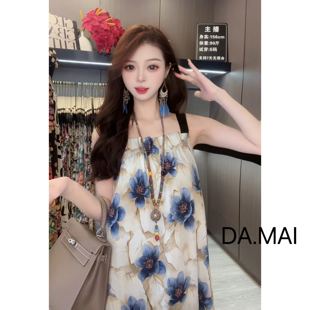 DA.MAI 8638# 轻奢宽松长裙印花2024女夏季缎料无袖气质时尚XCTQ