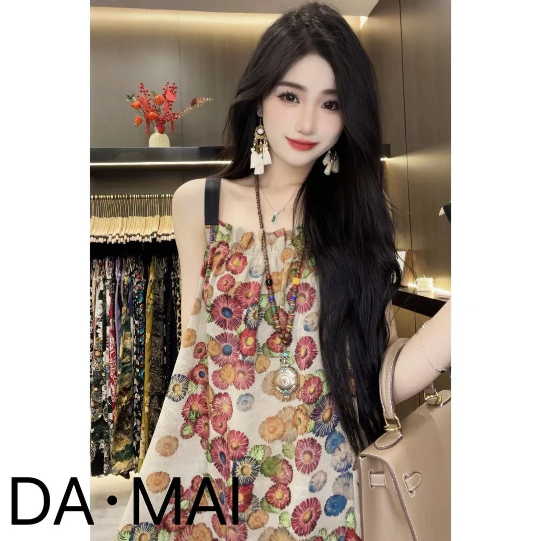 DA.MAI 8440# 轻奢宽松长裙印花2025女春夏缎料无袖气质时尚XCTQ