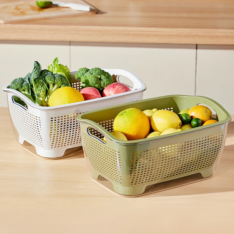 双层加厚洗菜盆沥水篮厨房家用客厅可爱塑料宿舍水果盘淘菜盆伸缩