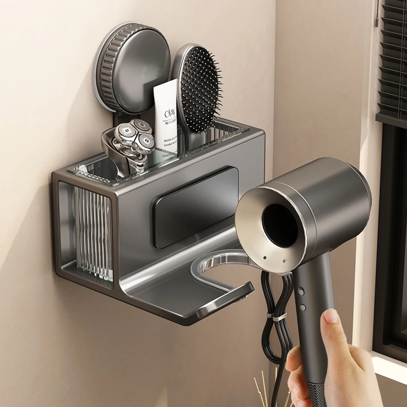 优勤吸盘吹风机置物架浴室收纳架免打孔风筒支架壁挂式电吹风挂架