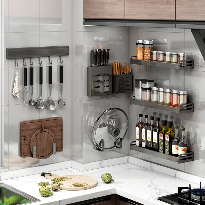 【优勤】厨房收纳专用置物架免打孔厨房用具刀架壁挂调料架厨房置物