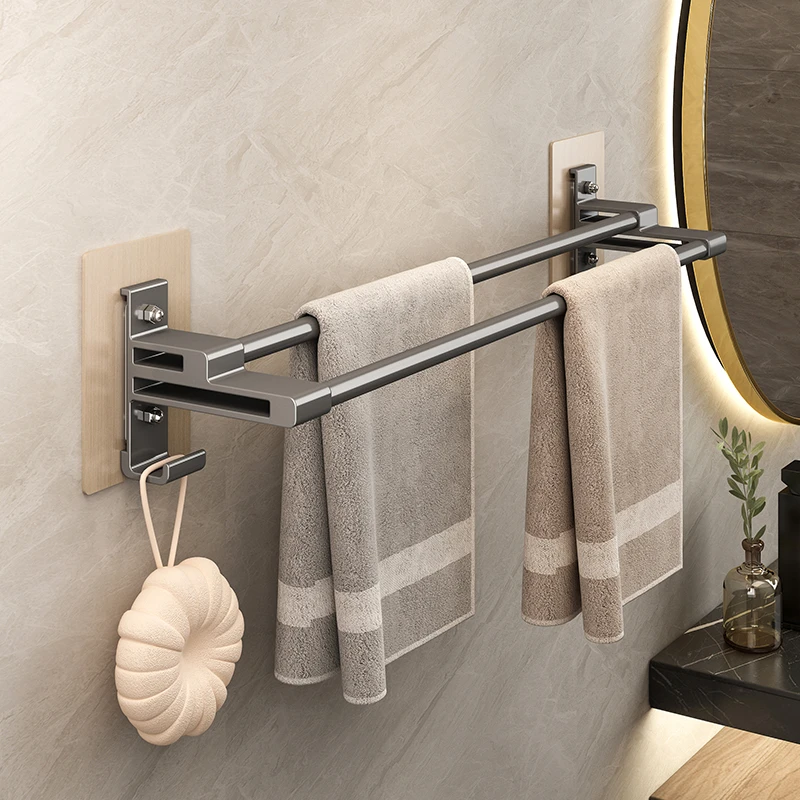 免打孔毛巾架卫生间浴巾架挂钩浴室挂架厕所毛巾杆挂杆壁挂置物架