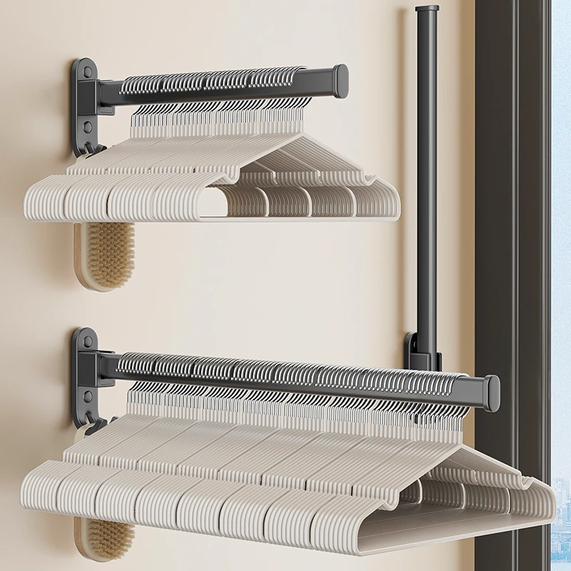 优勤衣架收纳架免打孔阳台晾衣多功能整理架家用伸缩壁挂墙上挂钩