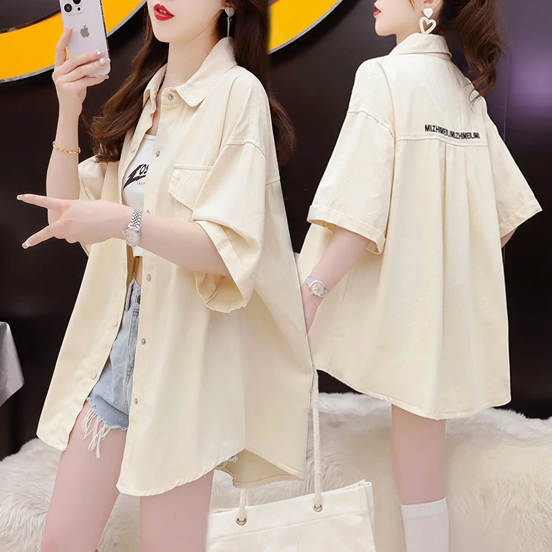 polo短袖2024新款夏季衬衫外套女宽松显瘦薄款洋气百搭显瘦上衣服