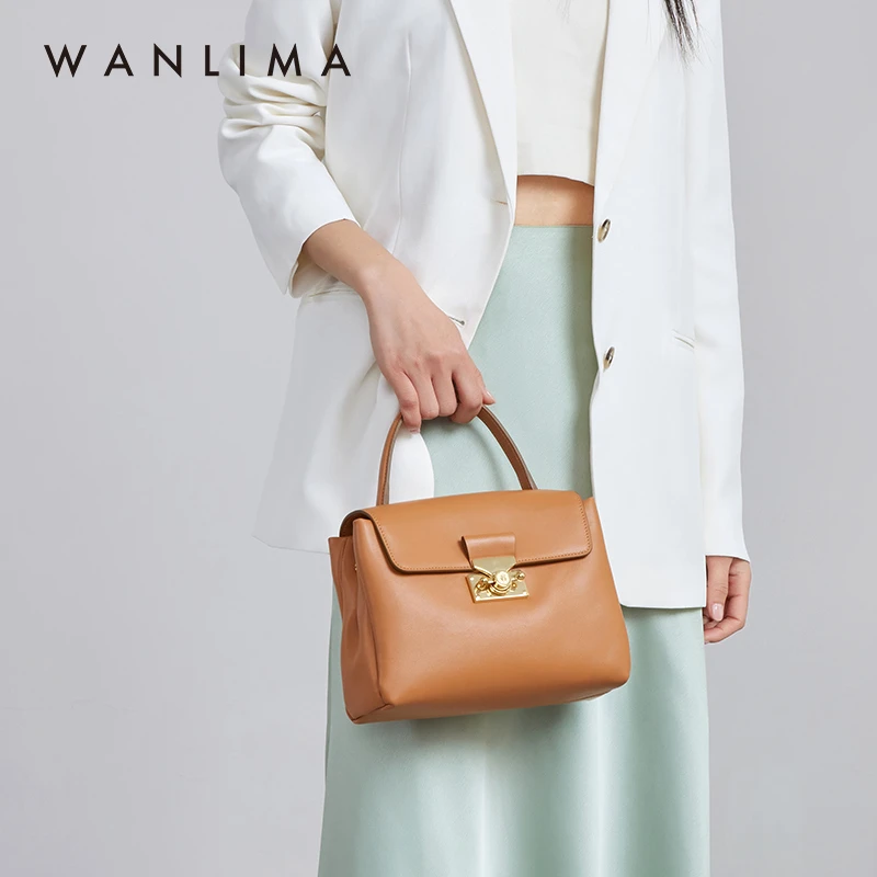 万里马新款国风如意锁小方包牛皮手拎包国风休闲斜挎包单肩女包