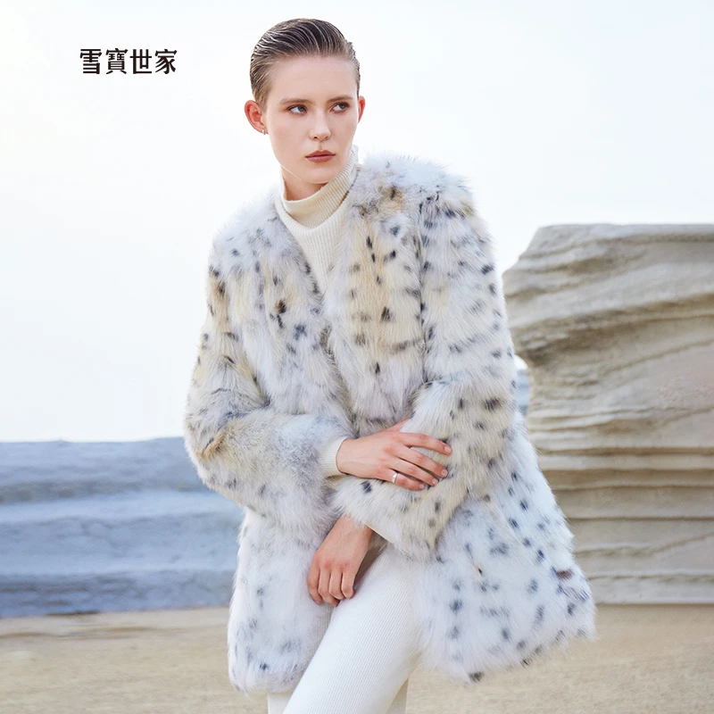 山猫图案系列!芬兰进口狐狸毛整皮大衣女时尚皮草外套中长款066