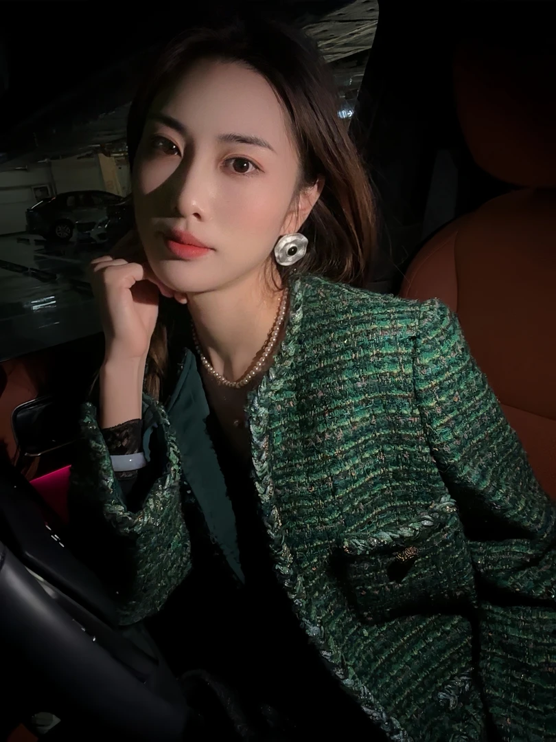 KEAY KELY/可艾可莉玉玲珑绿色手工花边圆领修身显白外套-20A61