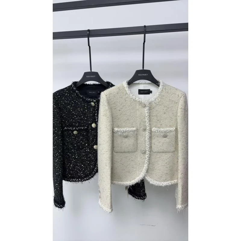 KeayKely 新款（梦羽）白色绵羊毛羊驼马海毛圆领法式手工花边外套