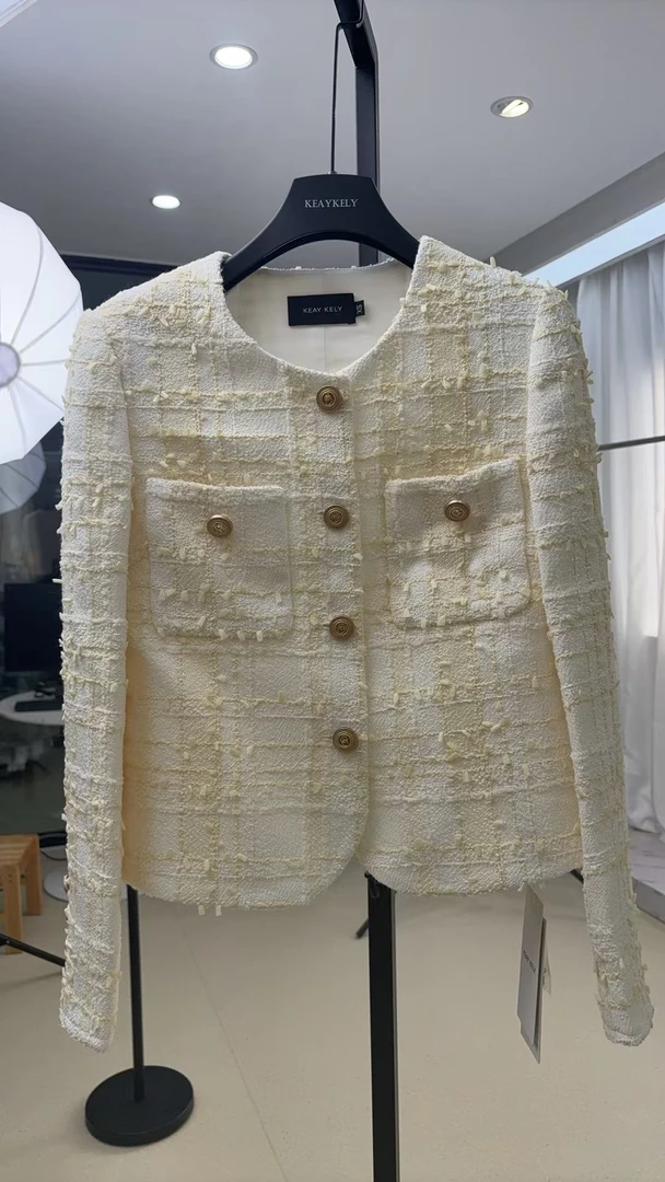 KeayKely （米兰）早秋新款精致米黄色法式圆领显瘦外套10-25度A65