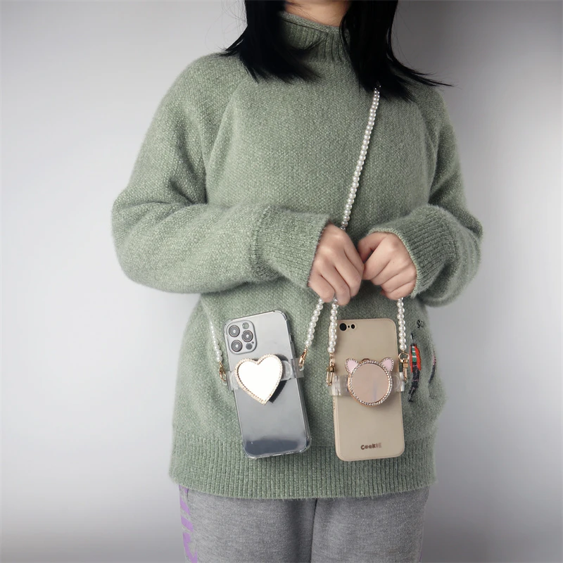 镜子手机背夹挂绳可调节斜挎可背挂件壳链条女款挂脖背带防丢吊绳