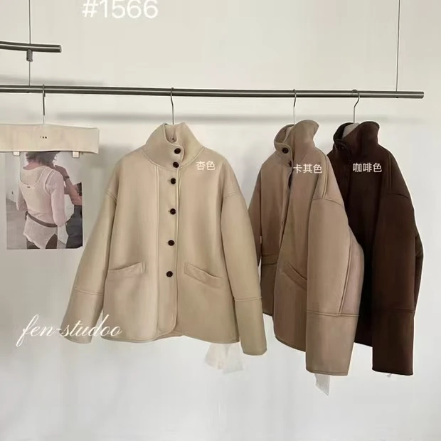 欧版宽松大码仿羊羔绒棉服2024秋冬新款麂皮绒皮毛一体复古外套女