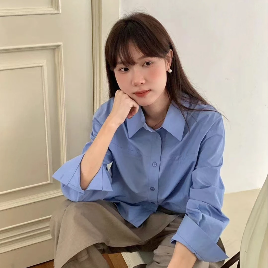 云可秋季衬衣蓝色休闲百搭